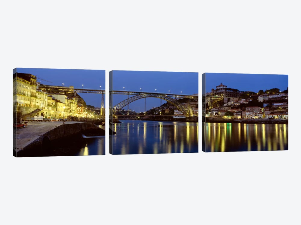 Dom Luis I Bridge At Night, Porto, Portugal by Panoramic Images 3-piece Canvas Print
