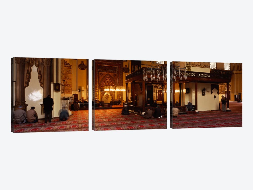 Group of people praying in a mosque, Ulu Camii, Bursa, Turkey by Panoramic Images 3-piece Art Print