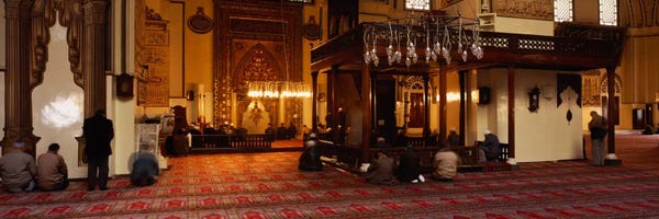 Islam: Group of people praying in a mosque, Ulu Camii, Bursa, Turkey by Panoramic Images