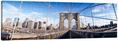 Railings of a bridge, Brooklyn Bridge, Manhattan, New York City, New York State, USA, (pre Sept. 11, 2001) Canvas Art Print - Brooklyn Bridge