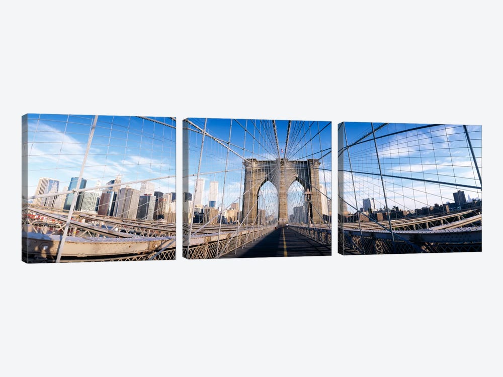 Railings of a bridge, Brooklyn Bridge, Manhattan, New York City, New York State, USA, (pre Sept. 11, 2001) by Panoramic Images 3-piece Canvas Art