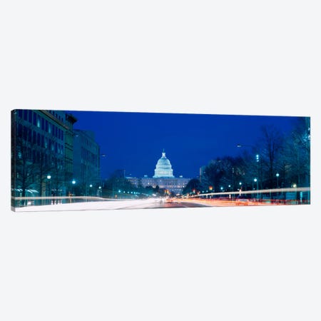 Government building lit up at dusk, Capitol Building, Pennsylvania Avenue, Washington DC, USA Canvas Print #PIM1897} by Panoramic Images Art Print