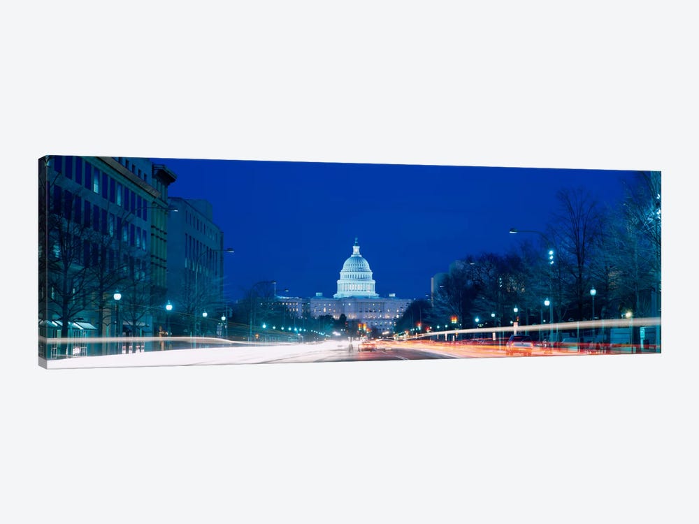 Government building lit up at dusk, Capitol Building, Pennsylvania Avenue, Washington DC, USA by Panoramic Images 1-piece Canvas Art Print