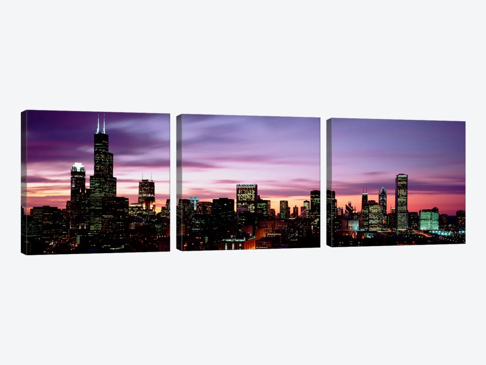 Skyscrapers At DuskChicago, Illinois, USA by Panoramic Images 3-piece Canvas Art