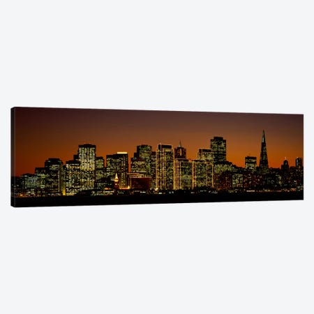 Skyscrapers lit up at nightSan Francisco, California, USA Canvas Print #PIM1903} by Panoramic Images Canvas Art
