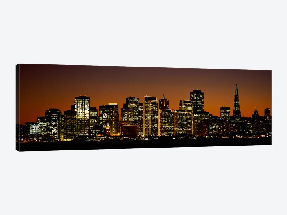 Skyscrapers lit up at nightSan Francisco, California, USA by Panoramic Images 1-piece Canvas Print