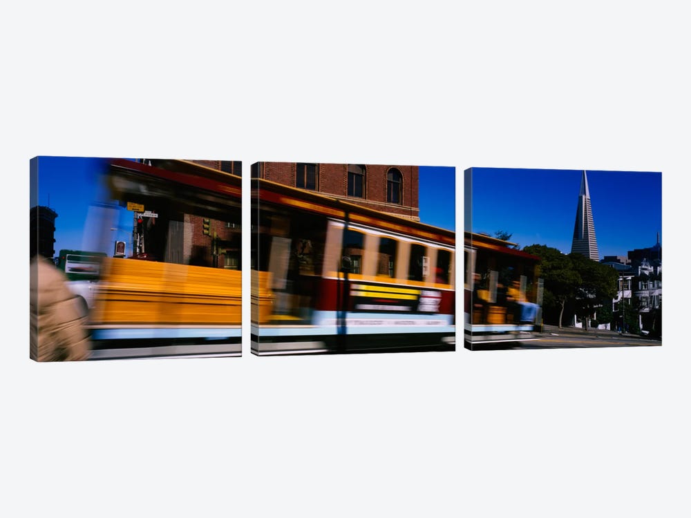 Cable car moving on a street, San Francisco, California, USA by Panoramic Images 3-piece Canvas Wall Art