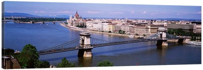 Szechenyi Chain Bridge With Lipotvaros In The Background, Budapest, Hungary Canvas Art Print - Bridge Art