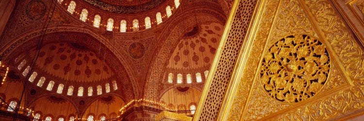 Low angle view of ceiling of a mosque with ionic tiles, Blue Mosque, Istanbul, Turkey