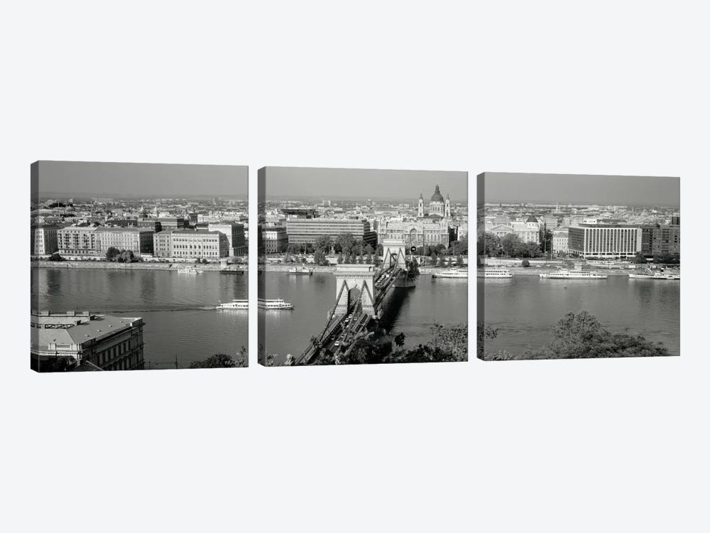 Chain Bridge Over The Danube River, Budapest, Hungary by Panoramic Images 3-piece Canvas Art