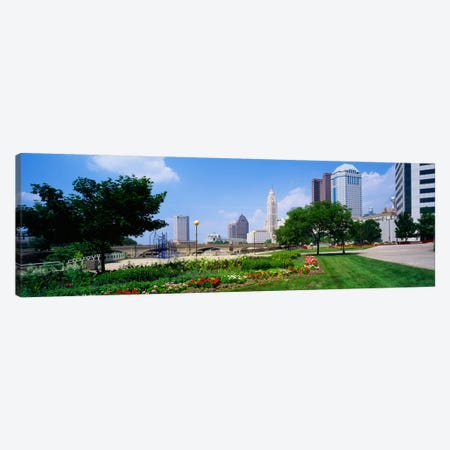 Garden in front of skyscrapers in a city, Scioto River, Columbus, Ohio, USA Canvas Print #PIM1927} by Panoramic Images Canvas Print