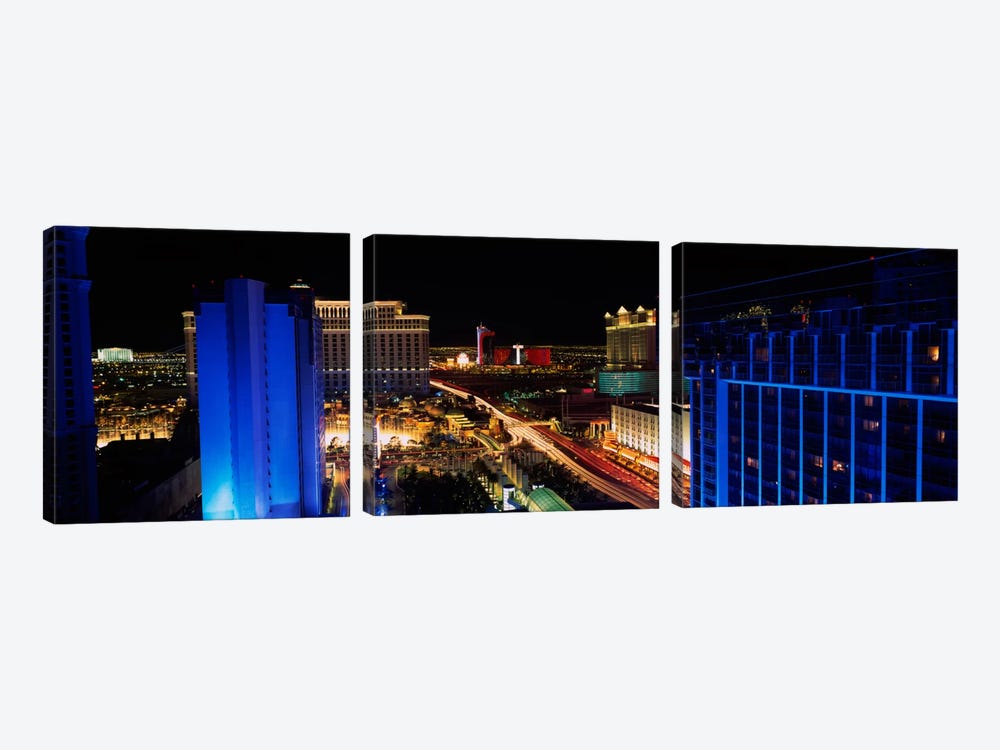 Buildings Lit Up At Night, Las Vegas, Nevada, USA by Panoramic Images 3-piece Canvas Art