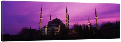 Mosque lit up at dusk, Blue Mosque, Istanbul, Turkey #2 Canvas Art Print - Istanbul Art