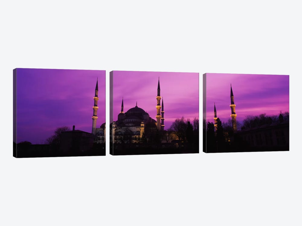 Mosque lit up at dusk, Blue Mosque, Istanbul, Turkey #2 by Panoramic Images 3-piece Canvas Art Print