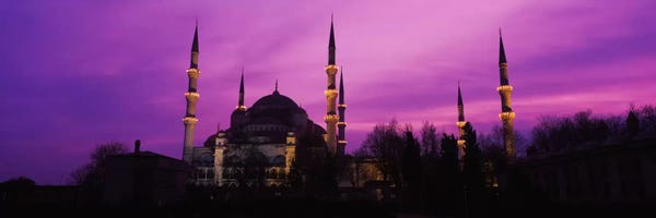 Mosque lit up at dusk, Blue Mosque, Istanbul, Turkey #2