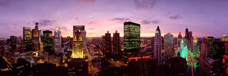 Skyscrapers In A City At Dusk, Chicago, Illinois, USA