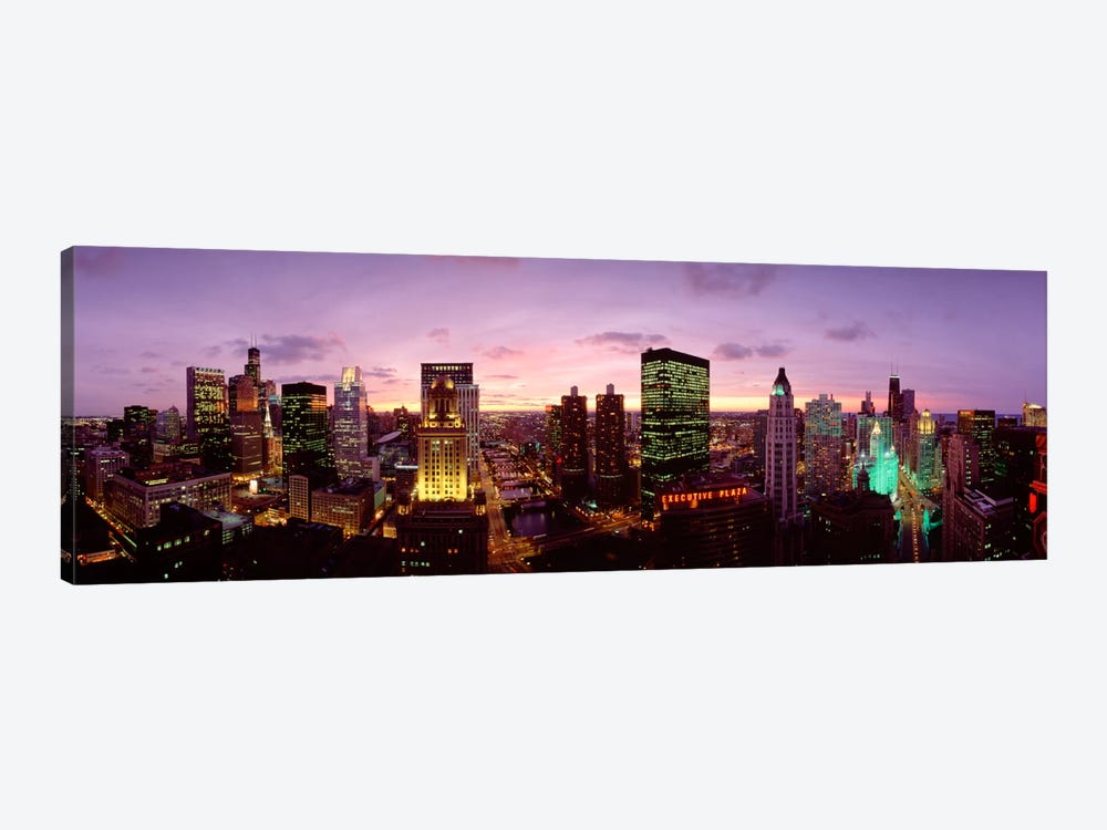 Skyscrapers In A City At Dusk, Chicago, Illinois, USA by Panoramic Images 1-piece Canvas Artwork