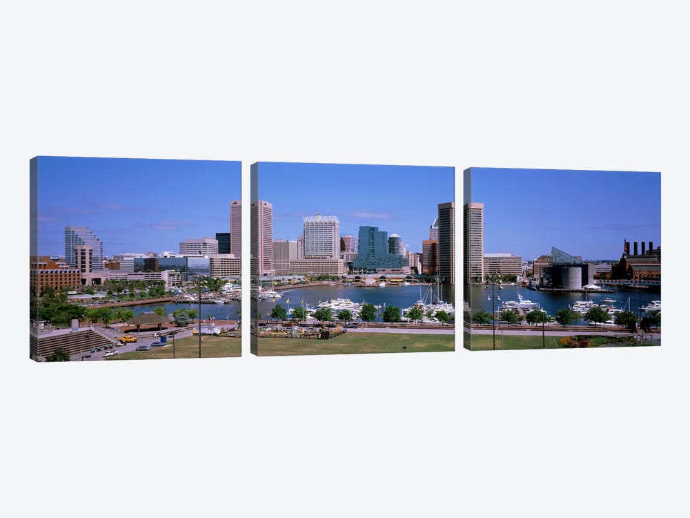 Inner Harbor Skyline Baltimore MD USA by Panoramic Images 3-piece Canvas Artwork