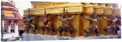 Statues at base of golden chedi, The Grand Palace, Bangkok, Thailand Canvas Art Print - Castle & Palace Art