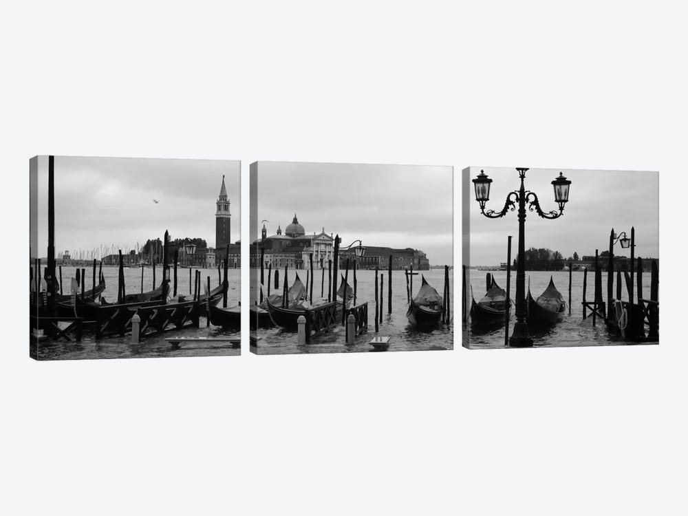 Gondolas with a church in the background, Church Of San Giorgio Maggiore, San Giorgio Maggiore, Venice, Veneto, Italy by Panoramic Images 3-piece Canvas Print