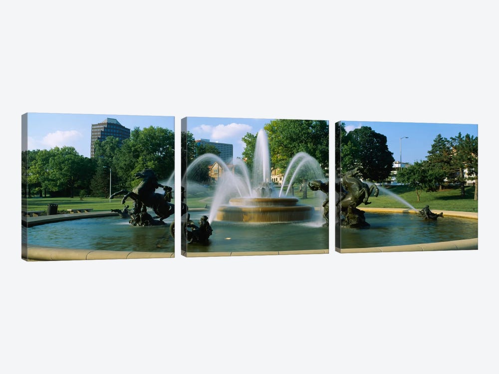 Fountain in a garden, J C Nichols Memorial Fountain, Kansas City, Missouri, USA by Panoramic Images 3-piece Canvas Print