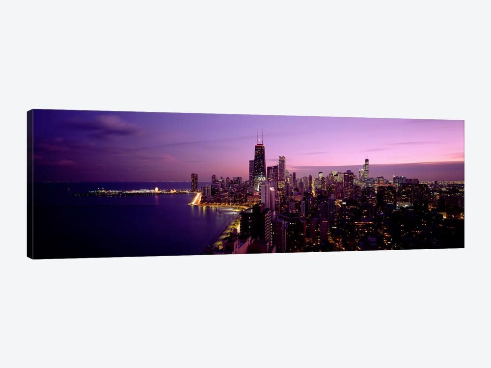 Buildings Lit Up At Night Chicago, Illinois, USA by Panoramic Images 1-piece Canvas Art