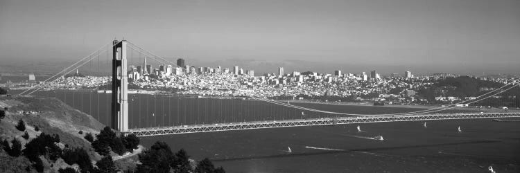 High angle view of a suspension bridge across the sea, Golden Gate Bridge, San Francisco, California, USA