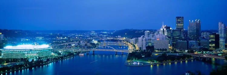 High angle view of a stadium lit up at nightThree Rivers Stadium, Pittsburgh, Pennsylvania, USA