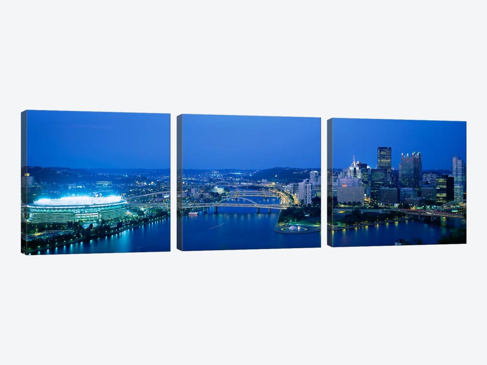 High angle view of a stadium lit up at nightThree Rivers Stadium, Pittsburgh, Pennsylvania, USA by Panoramic Images 3-piece Canvas Art Print