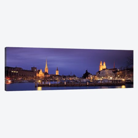District 1 Architecture At Night, Zurich, Switzerland Canvas Print #PIM1972} by Panoramic Images Canvas Art Print
