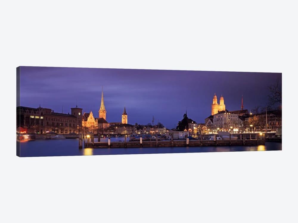 District 1 Architecture At Night, Zurich, Switzerland by Panoramic Images 1-piece Canvas Print
