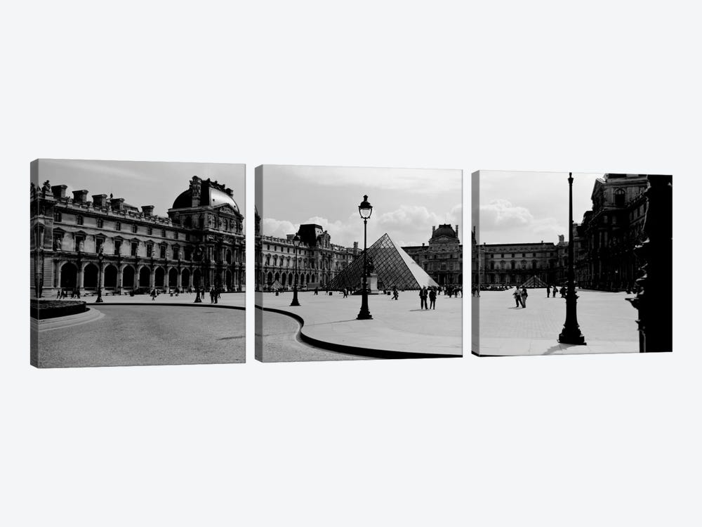 View Of The Courtyard, Musee du Louvre, Paris, Ile-de-France, France by Panoramic Images 3-piece Canvas Wall Art