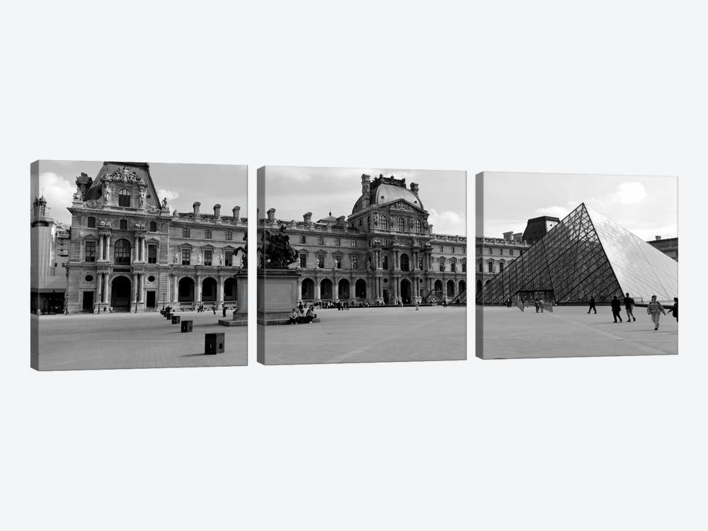 Musee du Louvre In B&W, Paris, Ile-de-France, France by Panoramic Images 3-piece Canvas Art
