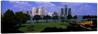 Trees in a park with buildings in the background, Detroit, Wayne County, Michigan, USA Canvas Art Print - Detroit Skylines