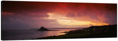 Clouds over an island, St. Michael's Mount, Cornwall, England Canvas Art Print - Cloudy Sunset Art