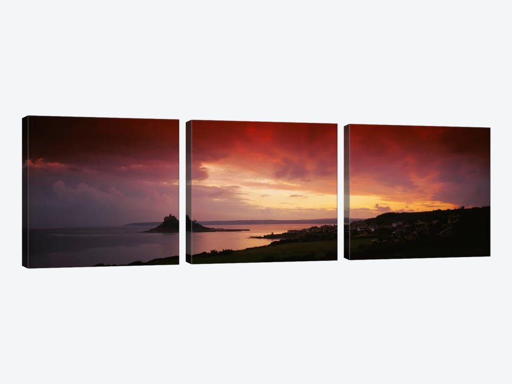 Clouds over an island, St. Michael's Mount, Cornwall, England by Panoramic Images 3-piece Canvas Artwork