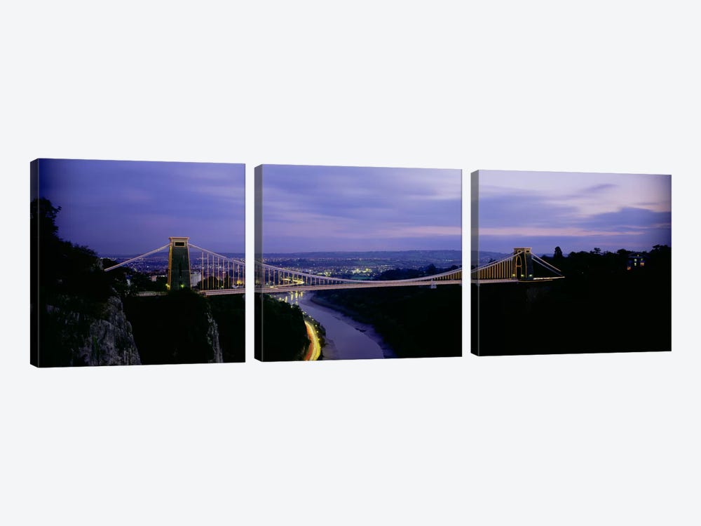 Clifton Suspension Bridge At Night, Bristol, England, United Kingdom by Panoramic Images 3-piece Canvas Wall Art