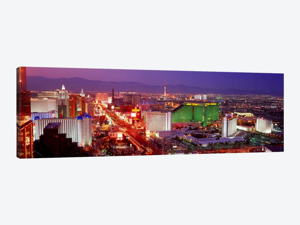 Buildings lit up at dusk in a city, Las Vegas, Clark County, Nevada, USA by Panoramic Images 1-piece Canvas Wall Art