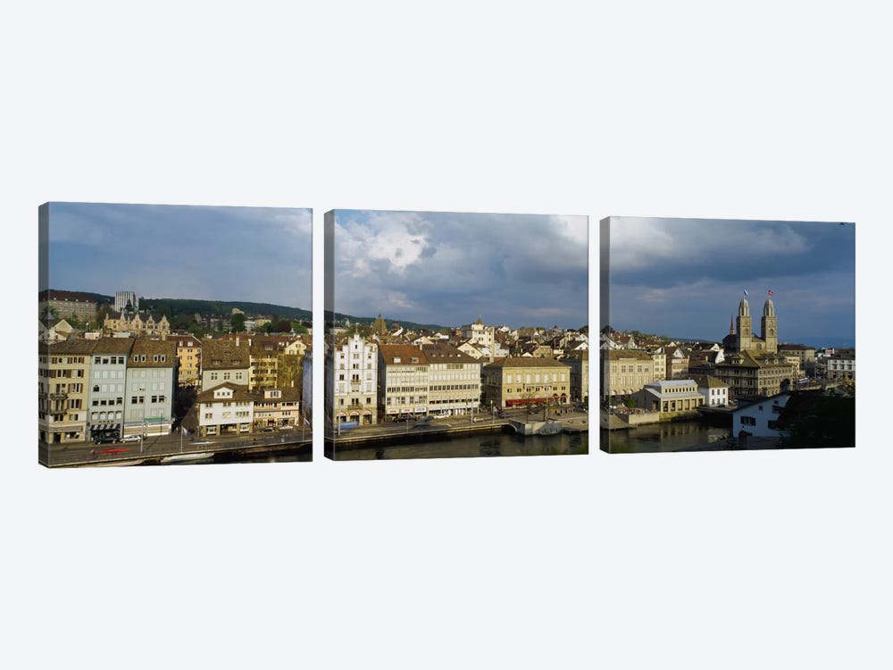 High Angle View Of A City, Grossmunster Cathedral, Zurich, Switzerland by Panoramic Images 3-piece Art Print