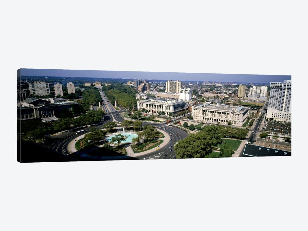 Aerial view of buildings in a city, Logan Circle, Ben Franklin Parkway, Philadelphia, Pennsylvania, USA by Panoramic Images 1-piece Canvas Art Print