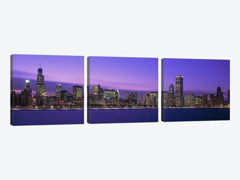 Downtown Skyline At Dusk, Chicago, Illinois, USA by Panoramic Images 3-piece Canvas Artwork