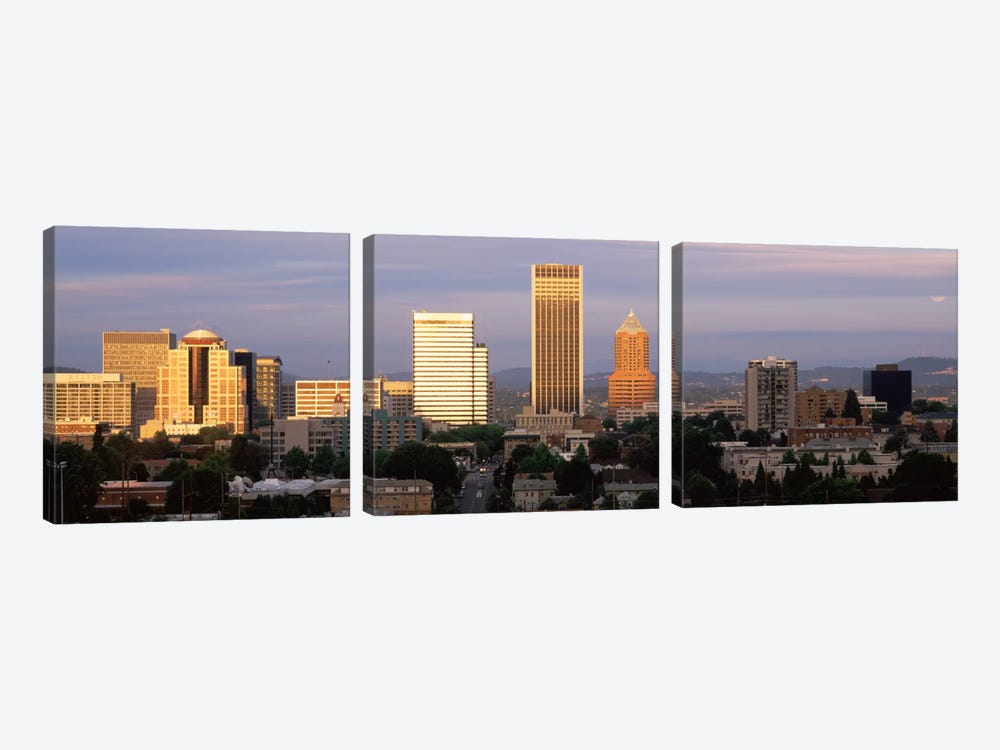 Cityscape at sunset, Portland, Multnomah County, Oregon, USA by Panoramic Images 3-piece Canvas Artwork