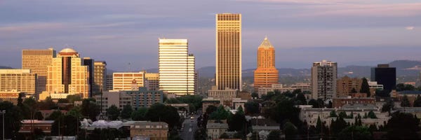 Portland: Cityscape at sunset, Portland, Multnomah County, Oregon, USA by Panoramic Images