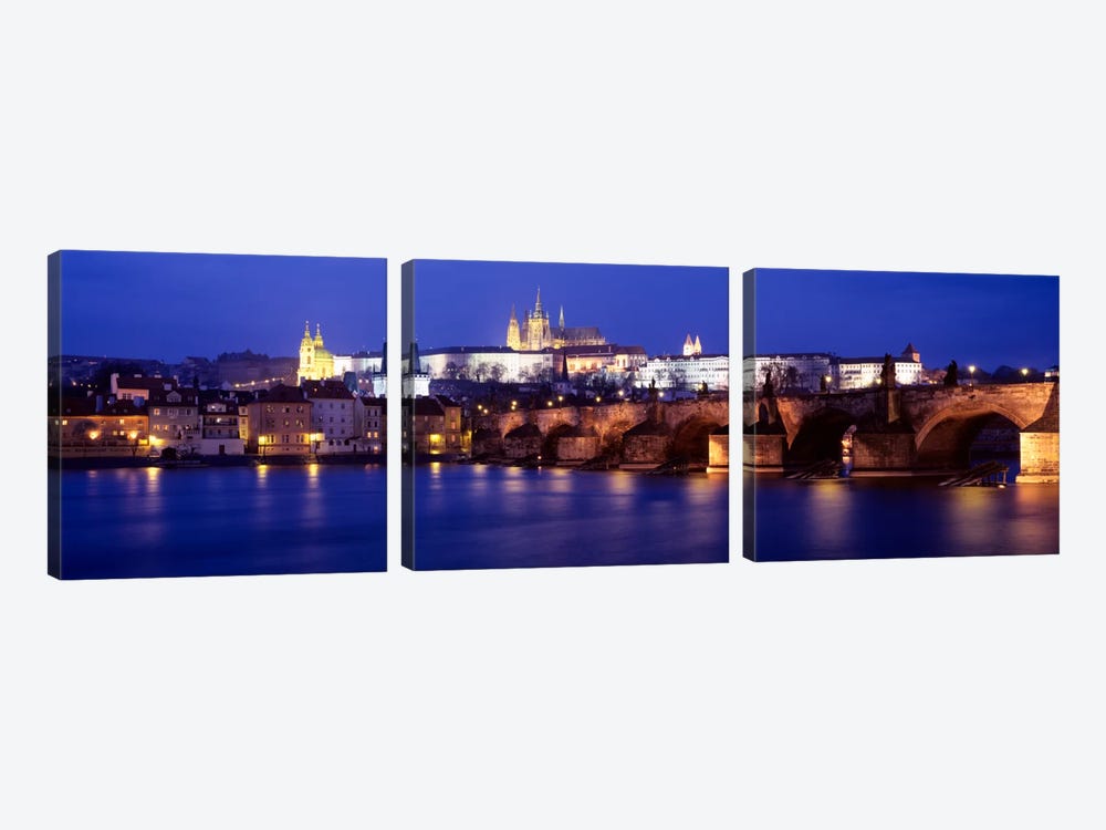 St. Vitus Cathedral & Charles Bridge As Seen From The Banks Of The Vltava River, Prague, Czech Republic by Panoramic Images 3-piece Canvas Art Print