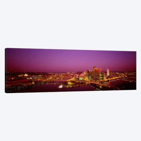 High angle view of buildings lit up at night, Three Rivers Stadium, Pittsburgh, Pennsylvania, USA Canvas Print #PIM2017} by Panoramic Images Art Print