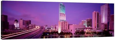 City In The Dusk, Miami, Florida, USA Canvas Art Print - Miami Skylines