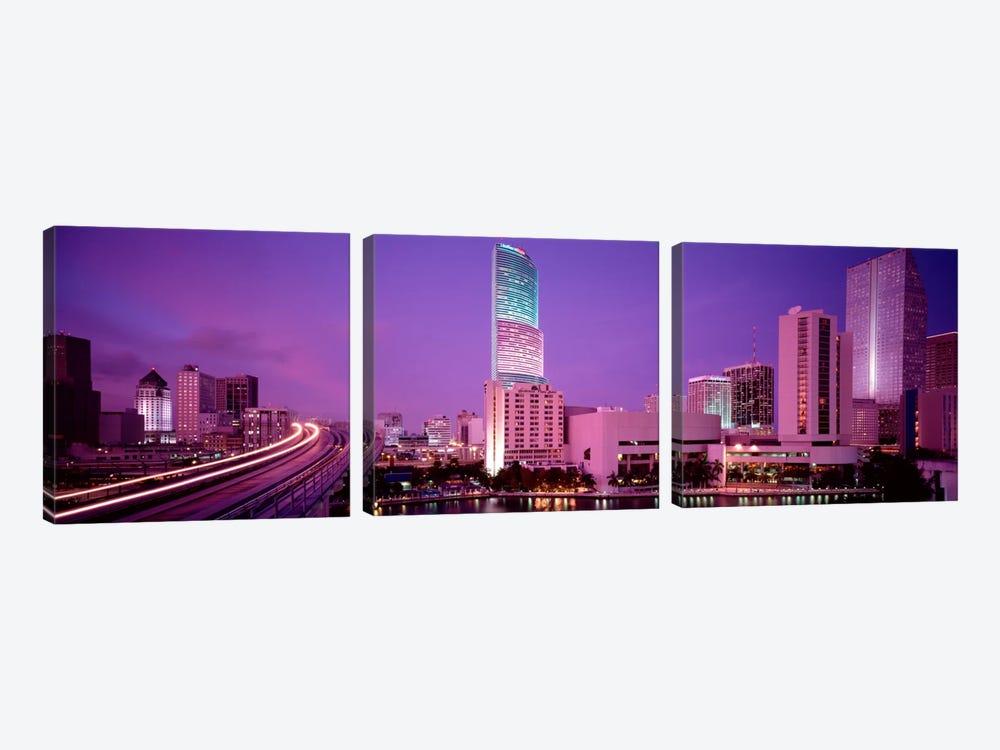 City In The Dusk, Miami, Florida, USA by Panoramic Images 3-piece Canvas Art