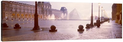 Misty View Of Pyramide du Louvre, Musee du Louvre, Paris, Ile-de-France, France Canvas Art Print - Paris Photography