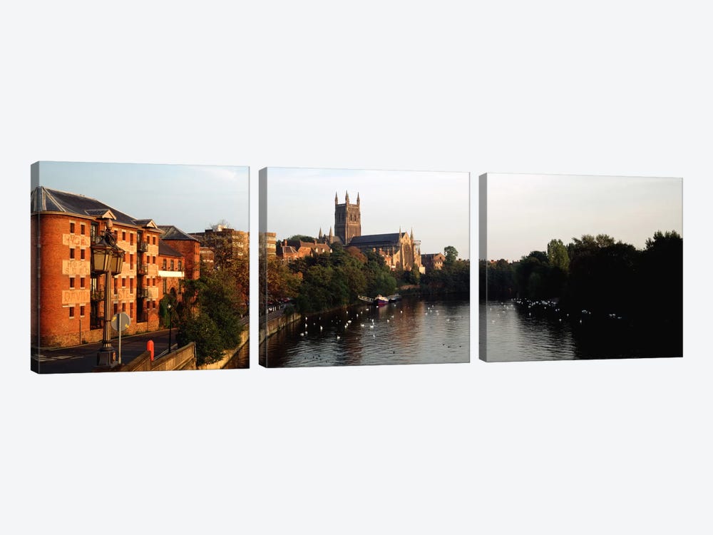 Church Along A RiverWorcester Cathedral, Worcester, England, United Kingdom by Panoramic Images 3-piece Canvas Art Print