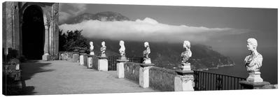 Marble busts along a walkway, Ravello, Amalfi Coast, Salerno, Campania, Italy Canvas Art Print - Black & White Art